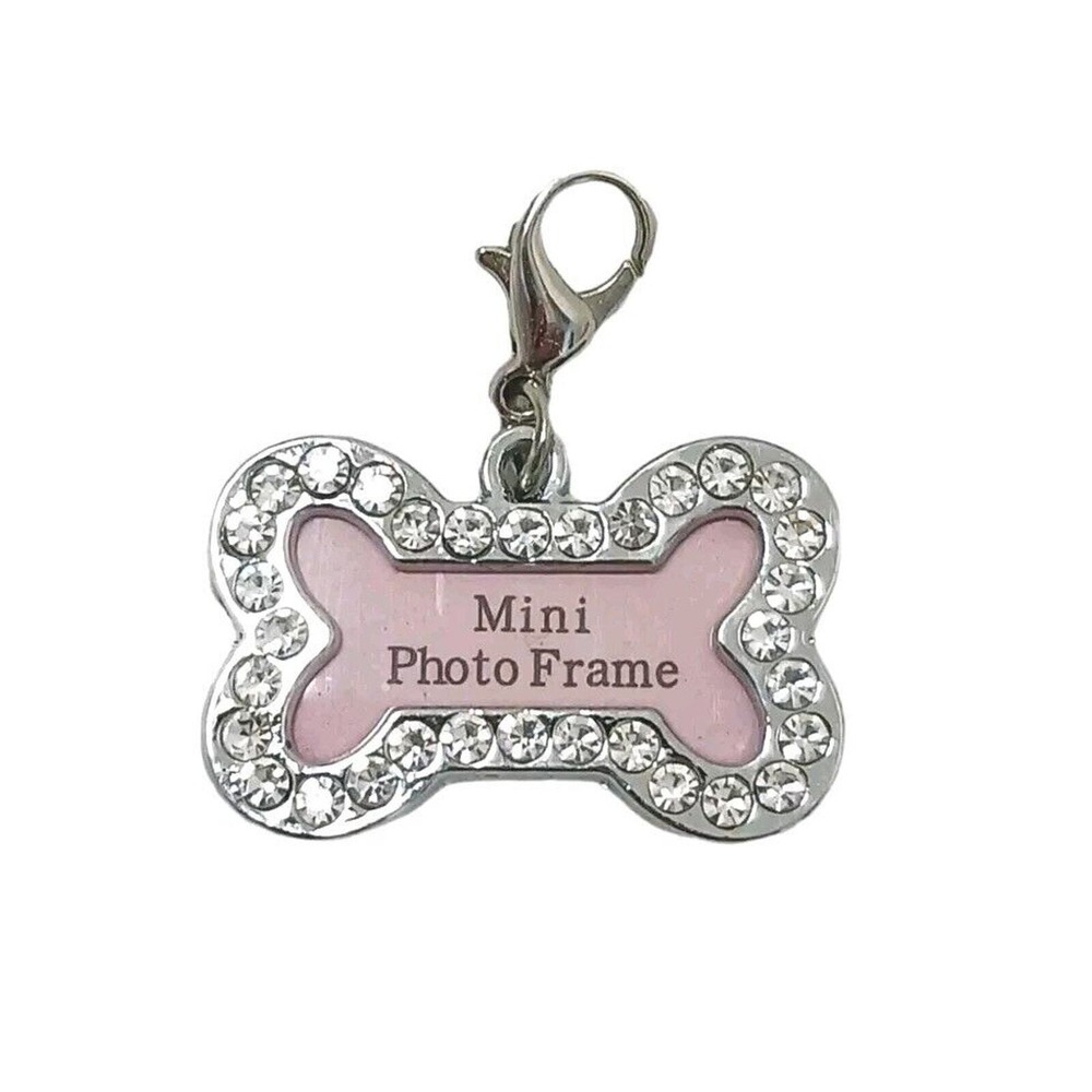 DOG BONE Photo PENDENT Simulated Diamonds Picture Charm‎ 1" Silver Pendant FANCY
